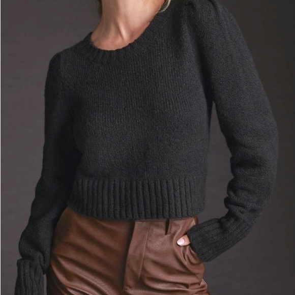 Anthropologie Sweaters - Anthropologie Maeve Puff-Sleeved Black Sweater size medium mock neck pullover
